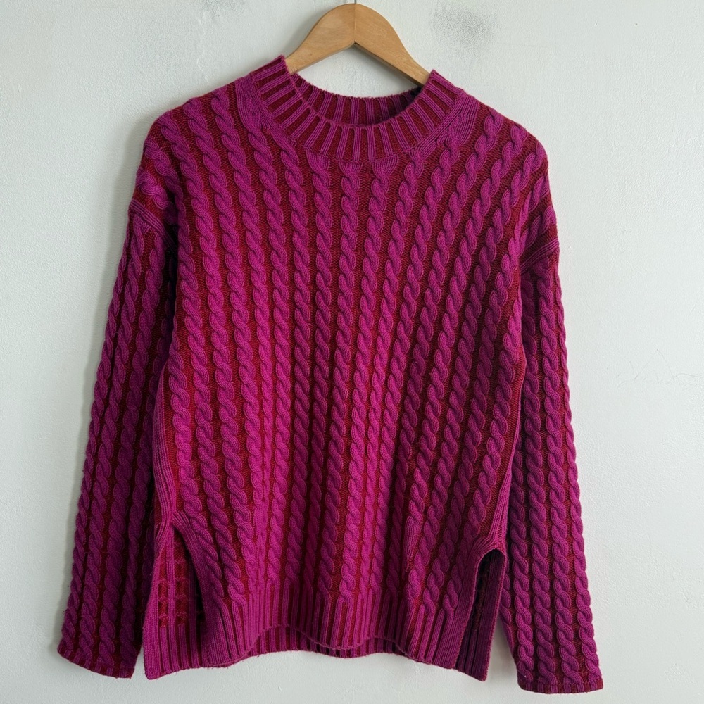 NAADAM Fuchsia Cable Knit Crewneck Sweater